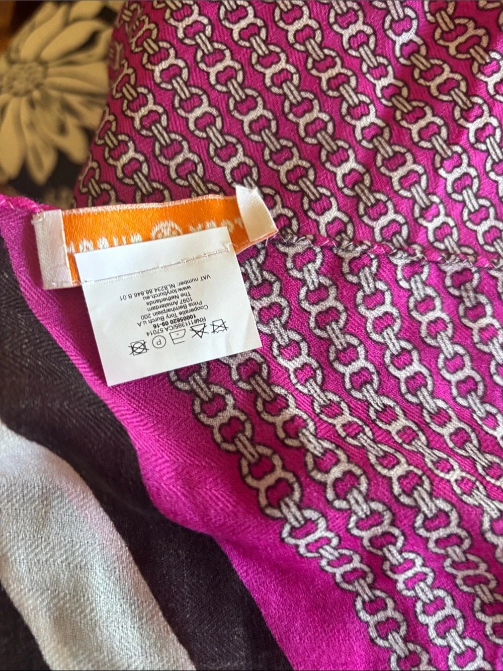 Tory Burch Fuchsia Logo Chain Stripe Scarf